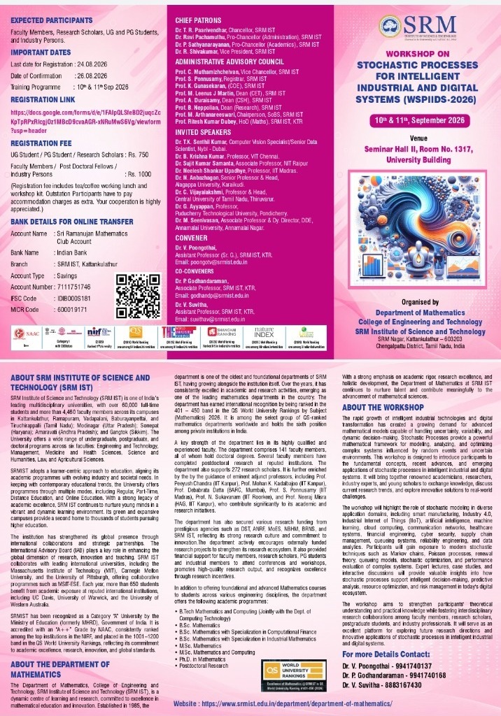 Workshop on Stochastic Processes for Intelligent Industrial and Digital Systems (WSPIIDS-2026).