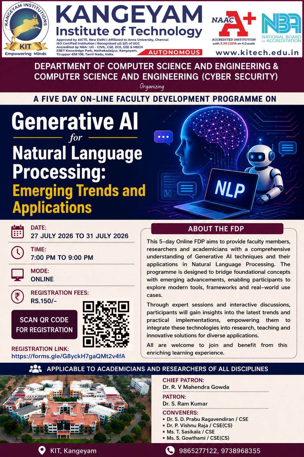 5-day Online Faculty Development Programme on Generative AI for Natural Language Processing: Emerging Trends and Applications 2026