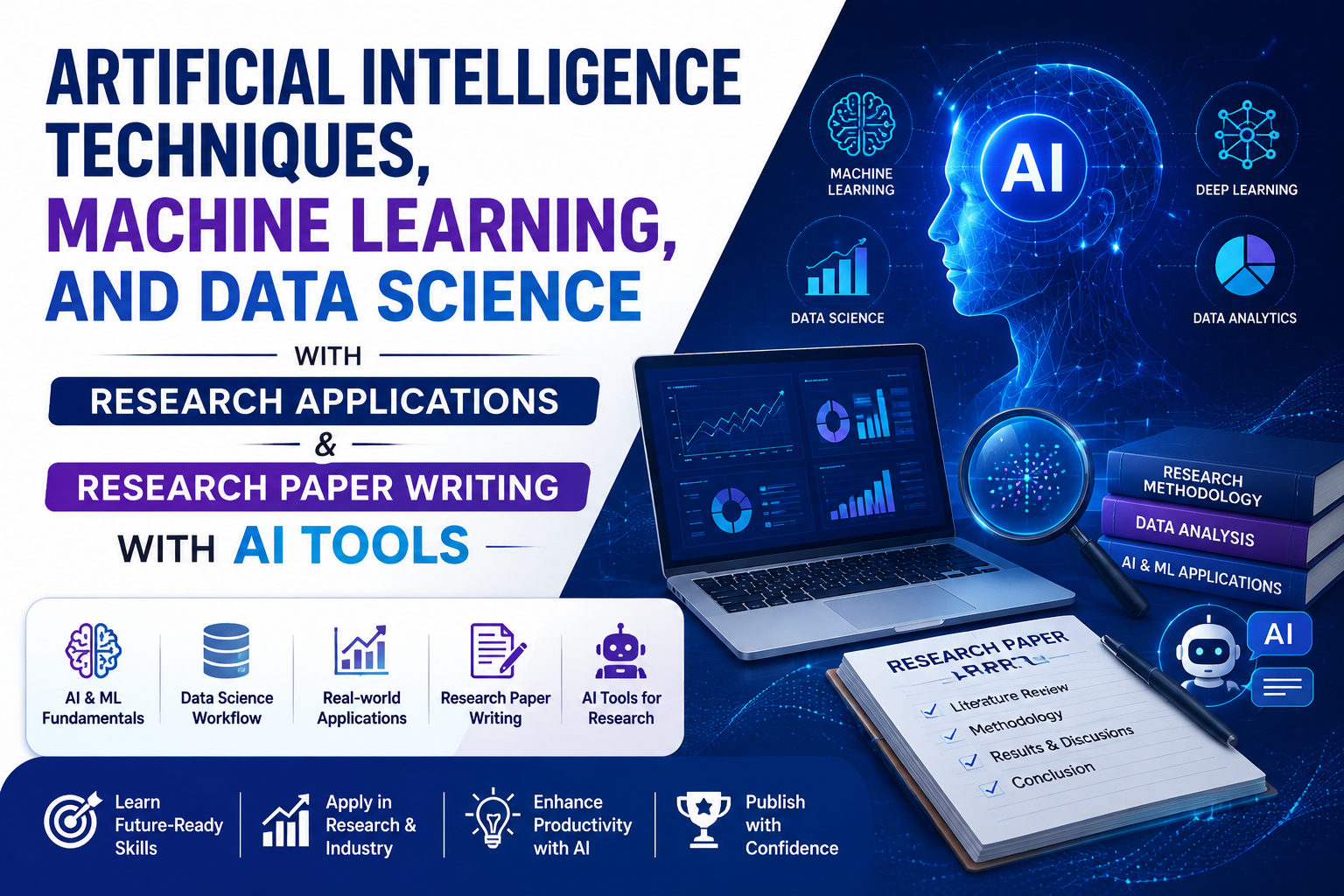 Artificial Intelligence Techniques, Machine Learning, and Data Science with Research Applications and Research Paper Writing with AI Tools