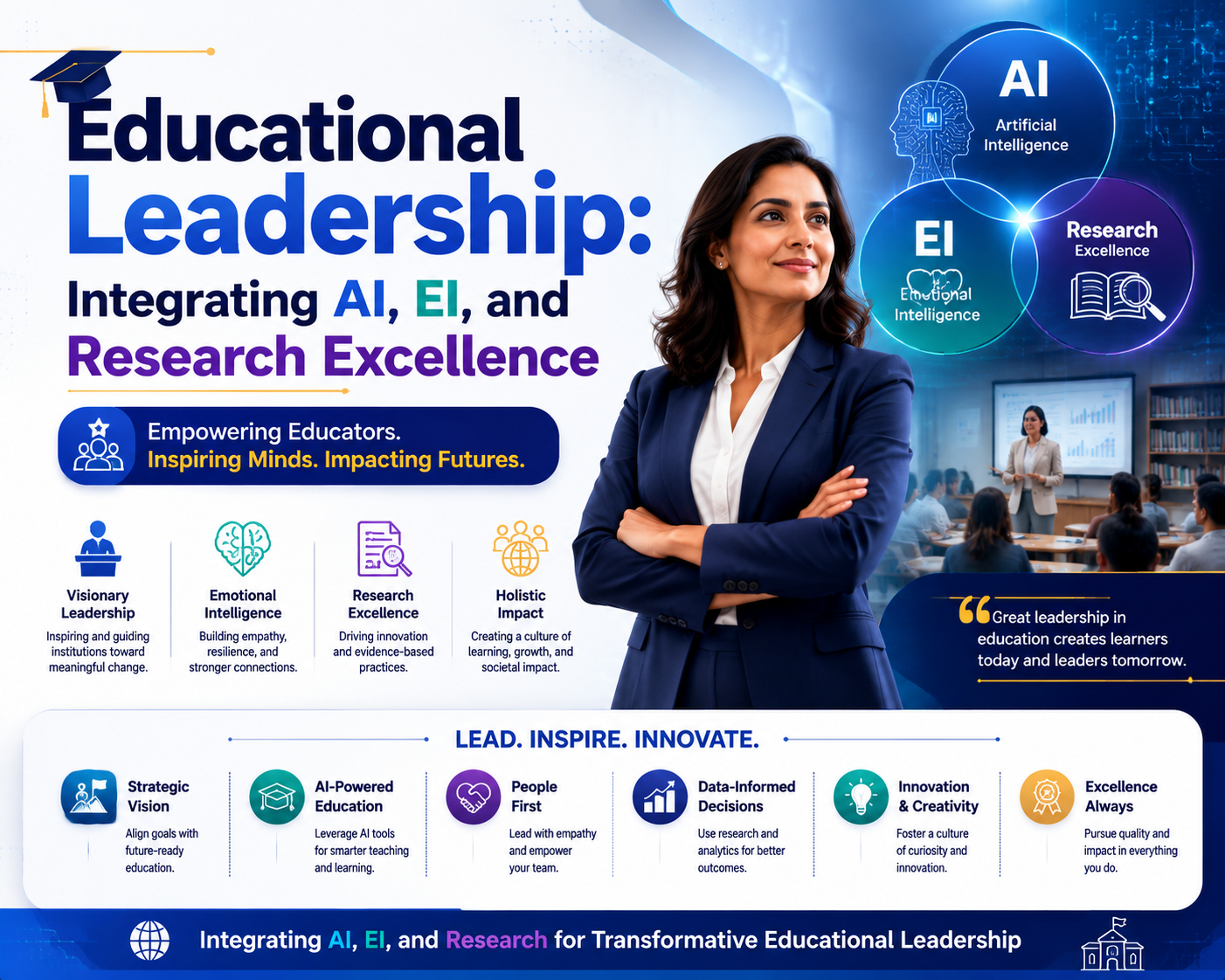Educational Leadership: Integrating AI, EI, and Research Excellence