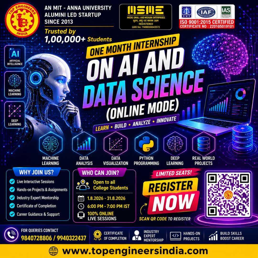 One Month Internship on AI and Data Science (Online Mode)